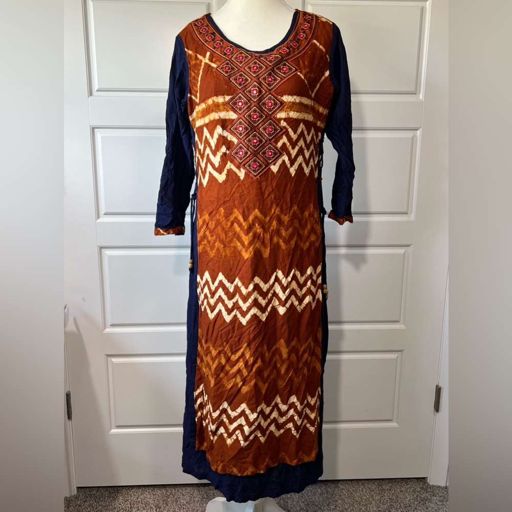 Zam Zam Long Sleeve Ethnic Maxi‎ Dress Embroidered Bohemian Festival Casual